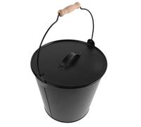 Seau à Cendres Noir en Métal avec Couvercle et Pelle, Poignée Bois | Finition Noire, Poignée Isolée, Transport Facile, pour Foyer, Braises, Granulés de Bois et Grill