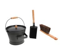 Seau à Cendres pour Cheminée Hivernal, Pelle et Balayette, noir | Acier Inoxydable, Poignée Bois, Compartiment Intégré, avec Couvercle, pour Poêles et Intérieur