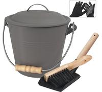 Seau à cendres réfractaire avec accessoires, 5L Gris - Set d'outils pour cheminée