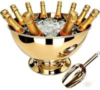 Seau à champagne en acier inoxydable avec pelle, seau à glace de grande capacité de 38,9 cm avec base amovible, intérieur et extérieur, poli miroir, refroidisseur de vin robuste pour 8 bouteilles, 1