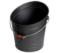 Seau à Cheminée 17L - Acier Galvanisé Noir Mat, Poignée Bois - Idéal Cendres Chaudes/Froides, Entretien Cheminée et Poêle - 080630