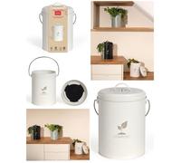 Seau à compost de cuisine - LIVOO - 6L - Filtre charbon de bois - Couvercle hermétique - Beige compact Ø18×23 cm