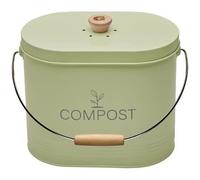 Seau à compost - GUILLOUARD - Ovale - Capacité 7L - Avec filtre à charbon - 16x29x23cm - Vert sauge