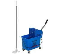 Seau à détergent avec roulettes - Capacité de 20 litres - Pour le nettoyage des sols - Poignée de transport - Bleu