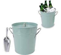 Seau à glace à double paroi Unyqoos®, avec couvercle et pelle, couleur bleue – idéal pour le vin et le champagne, avec poignée de transport, en tôle d'acier galvanisée et en plastique