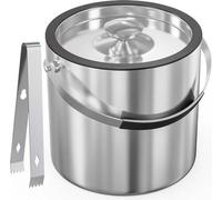 seau à glace de 3 litres en acier inoxydable avec couvercle hermétique et pince à glaçons - Seau à glace isolé à double paroi - Seau à bière et à champagne - Seau à vin
