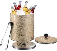 Seau à glace en acier inoxydable à double paroi avec couvercle - Boîtier isolant en acier inoxydable à double paroi avec couvercle rabattable - pour les bars et les fêtes