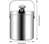 Seau à glace en acier inoxydable - Seau à glace avec pince - Acier inoxydable 304 à double paroi - Isolé - Contenance 1,3 l - Couvercle, pince et passoire - Dimensions : Ø 14 × 22,5 cm