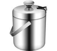 Seau à glace isolé - Seau à glace avec pince et couvercle - Volume 1,3 l, acier inoxydable 304, double paroi, conserve le froid jusqu'à 6 heures, 14 × 22,5 cm, 820 g - Argent