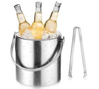 Seau à Glace Isotherme, 2L Seau à Glace en Acier Inoxydable, Double Paroi Sceaux à Glacon, avec Pinces Poignée Couvercle, pour Sceaux à Champagne, Barils à Boissons, Refroidisseur de Bouteilles