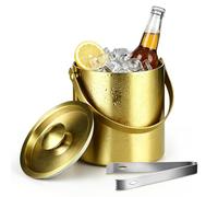 Seau à glace isotherme à double paroi en acier inoxydable avec couvercle et pince à glace, pour vin, champagne, bière, cocktail, bar et fête à la maison (doré, 3 000 ml)