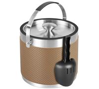Seau a glacon en acier inoxydable de 3,2 litres avec couvercle et pelle, Design en cuir amélioré seau a glacon isotherme double paroi pour les bars à cocktails et les fêtes (marron)