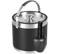 Seau a glacon en acier inoxydable de 3,2 litres avec couvercle et pelle, Design en cuir amélioré seau a glacon isotherme double paroi pour les bars à cocktails et les fêtes (Noir)