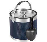 Seau a glacon en acier inoxydable de 3,2 litres avec couvercle et pelle, Design en cuir amélioré seau a glacon isotherme double paroi pour les bars à cocktails et les fêtes (bleu foncé)