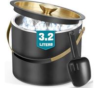 Seau a glacon en acier inoxydable de 3,2 litres avec couvercle et pelle, seau a glacon isotherme double paroi pour les bars à cocktails et les fêtes (Noir)