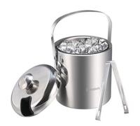 Seau à glaçon Seau à Champagne Double Paroi 1.2L rafraîchisseur de bouteille, Seau à glace en acier inoxydable avec Pince&Couvercle