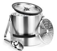 Seau à glaçons à double paroi - Inox 304 - 3 litres - Avec couvercle en silicone et pince à glace