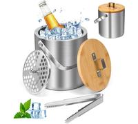 Seau à glaçons en acier inoxydable - 1,3 litre - Double paroi - Couvercle, pince et filtre pour glaçons - Idéal pour les cocktails et les fêtes