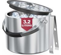 Seau à glaçons en acier inoxydable - 3,2 litres - Couvercle hermétique - Passoire et pelle à glace - Récipient pour glaçons - Double paroi - Seau à glaçons isotherme - Bière