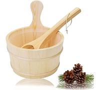 Seau à Sauna, 4L Ensemble Complet Sauna Seau Sauna Louche Bois pin Finlandais Haute Qualité Accessoires Sauna Seau sauna Seau à Infusion Accessoire Plastique (Seau Saun Louche+Accessoire Plastique)