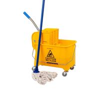 Seau à serpillière - Avec essoreur - 22 qt - Jaune - Pour petit balai à franges