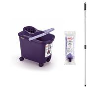 Seau à serpillière - Essoreur à balai - 14 litres - Balai microfibre et manche télescopique - 80 à 140 cm - Violet