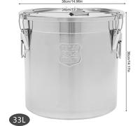 Seau alimentaire pour la conservation des provisions - Acier inoxydable 304 - Grande capacité de 33 litres - Hermétique et étanche - Avec couvercle - Pour la cuisine et la restauration