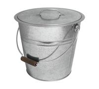 Seau avec Couvercle 10L Acier Galvanisé - Anse avec Poignée Bois - Compost, Cendres, Pellets, Jardin - Étanche et Antirouille - 040125