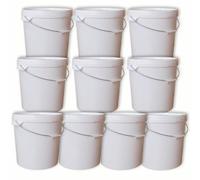 Seau avec Couvercle 20l Blanc 10x 20 litres - Convient pour Aliments, Stable, étanche à l'air, Anti-Fuite - récipient de Stockage pour Conservation en Plastique, avec Anse en métal - Vide