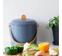 Seau compost d´intérieur 7L métal ardoise et bambou avec filtre charbon