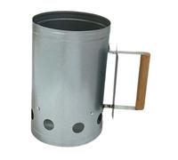 Seau d'allumage pour charbon de bois pour barbecue en plein air, camping et | Fer galvanisé, 27,9 cm x 17 cm, plusieurs trous d'aération, poignée en bois, portable, pour barbecue, théière