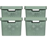 Seau de jardinage à motif ajouré, lot de 2, 11 L + 17 L, avec couvercle, vert-bleu, boîte de rangement