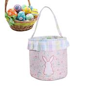 Seau de rangement mignon en forme de lapin de Pâques - Sac de chasse aux œufs de lapin festif, fourre-tout en toile renforcée, pochette cadeau pliable pour les vacances de printemps, porte-collations