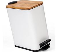 Seau de salle de bain en bambou et bois avec fermeture en douceur et fond antidérapant | Capacité de 5 litres | Avec revêtement anti-traces de doigts et éponge pratique pour les pieds | Blanc | Bambou
