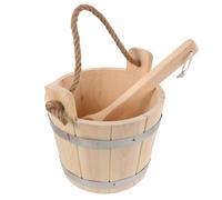 Seau de Sauna en Bois Poignée Corde Doublure Plastique | Finition Rustique Beige, Forme Tonneau, Versement Facile, pour Bains, Pierres et Usage Mobile