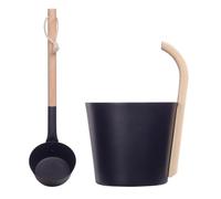 Seau de sauna noir - Louche en aluminium pour sauna - Ensemble de louches de 7 L | Accessoires d'eau à vapeur sèche pour sauna, seau de sauna et louche à long manche en cèdre pour maison, spa, centre,