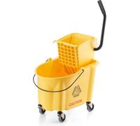 Seau d'essuyage avec essoreur - 35 Qt. - Chariot de lavage professionnel - Presse à essorer latérale - Nettoyage professionnel/des sols - Roues