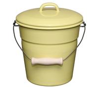 Seau émaillé avec couvercle, 3,5 litres, diamètre 20 cm, couleur citron, avec poignée en bois