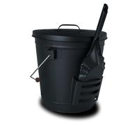 Seau en acier pour cendres avec couvercle, poignée et pelle à cendres, 19 litres, couleur noire mate