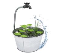 Seau en métal en zinc argenté avec robinet décoratif - 48 x 29 cm - Seau en métal pour plantes - Pot de fleurs décoratif d'extérieur - Seau de jardin, balcon, terrasse, extérieur