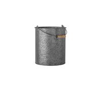 Seau en métal zinc galvanisé gris, cache-pot, poignée en bouleau, à poser - Bloomingville, Dusan - Ø28x30 cm