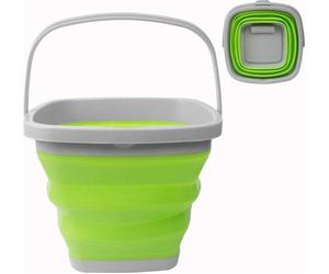 Seau en silicone 10 L, pliable, carré, seau pratique pour la maison, le camping, la pêche, le lavage de voiture, la cuisine, récipient à eau portable (vert)