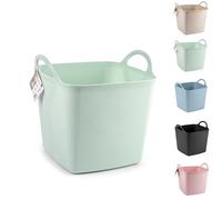 Seau flexible en plastique robuste pour la maison, le jardin, le linge, les jouets, la cuisine, les gravats, bac recyclé à 2 poignées (16 L, vert menthe)