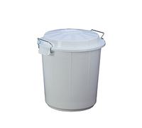 Seau industriel avec couvercle 50 litres - Plastique résistant, poignées métalliques ergonomiques, couleur blanche, 45,5 x 45,5 x 50,5 cm - Idéal pour l'industrie, le nettoyage et l'hôtellerie | Denox