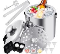 Seau isotherme avec anse et couvercle - Refroidisseur à vin et champagne en acier inoxydable, capacité de 1,3 litre
