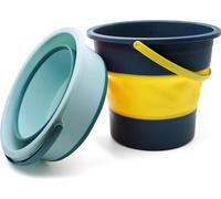 Seau pliable 5 litres Seau de nettoyage pliable Seau de lavage avec poignée pour la plage Pêche Camping Randonnée Voyage Voiture (vert et bleu)