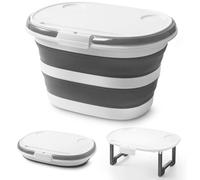 Seau pliable de 16 litres avec couvercle multifonctionnel, en silicone, 4 en 1