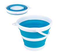 Seau pliable de 5 l - Seau de nettoyage pliable - Château de plage - Peu encombrant - Pour l'extérieur, la pêche, le sable - Seau de camping (bleu blanc)