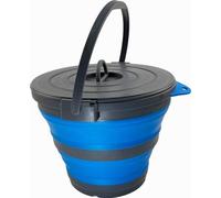 Seau pliable en plastique Unyqoos® de 10 litres avec couvercle hermétique – portable et gain de place (Ø31×24 cm, 6 cm replié), sans BPA, gris/bleu