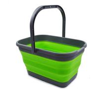 Seau pliable, rectangulaire, d'une capacité de 12 litres, pratique, gris foncé/vert